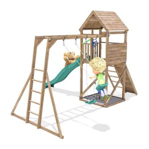 FrontierFort Max Wooden play set with monkey bars and slide