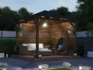 Leviathan Gazebo with Slatted Panels Night