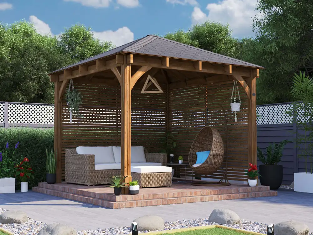 Leviathan Gazebo with Slatted Panels Night