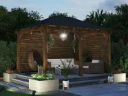 Leviathan Wooden Gazebo With Sides 4m x 3m Night Time