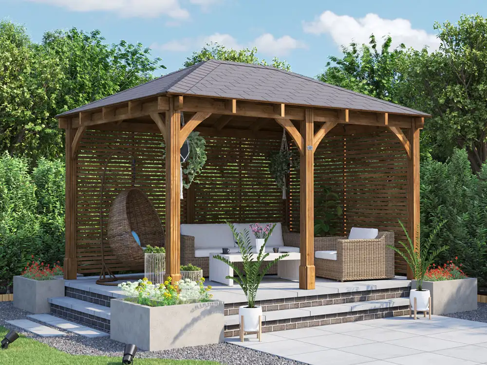 Leviathan Wooden Gazebo With Sides 4m x 3m Night Time