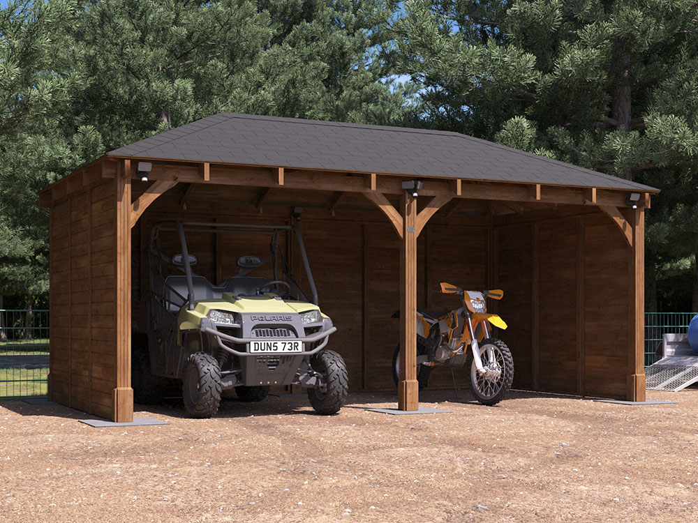 Leviathan wooden Shallow Double Carport 6m x 3m at Night