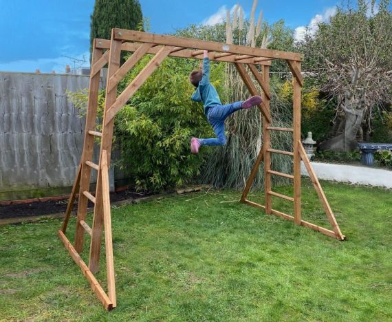 monkey bars for climbing and hanging wood structure fun