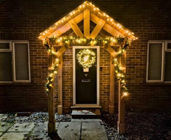 Wooden Porch with Xmas Lights