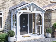 thunderdam wooden porch wide 3m x 1.5m with balustrades painted white