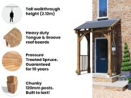 TWooden POrch Canopy with Pent Roof 4 Posts and Balustrades