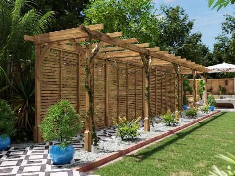Pressure Treated Utopia Walkway Infinity Slatted Wall Pergola