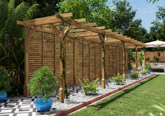 Pressure Treated Utopia Walkway Infinity Slatted Wall Pergola W1.3m x D10m