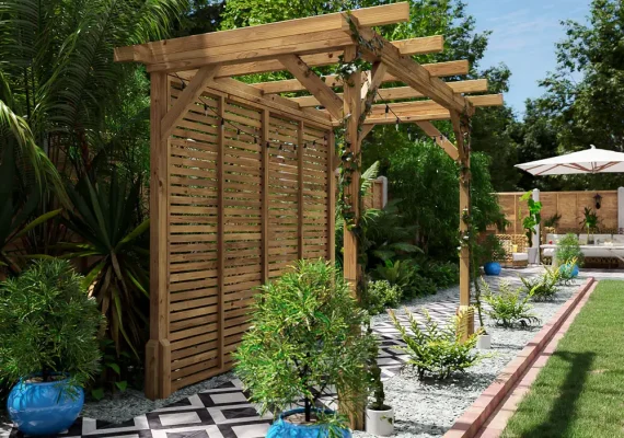 Pressure Treated Utopia Walkway Infinity Slatted Wall Pergola