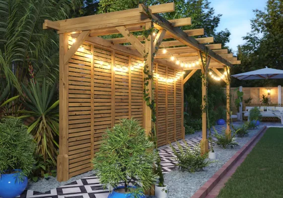 Pressure Treated Utopia Walkway Infinity Slatted Wooden Pergola with Extension W2.7m x D2.5m