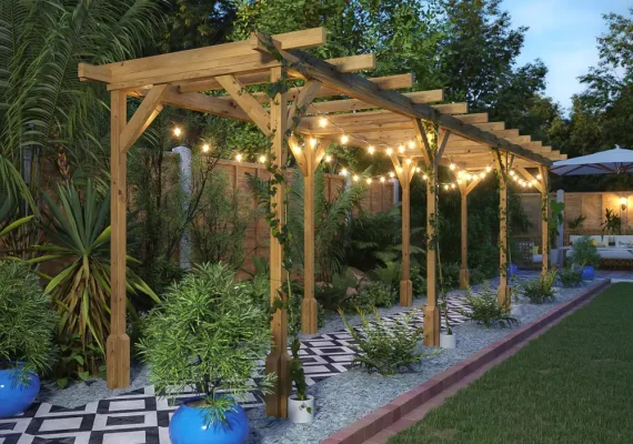 Pressure Treated Utopia Walkway Infinity Wooden Pergola with 2 Extension W4.1m x D2.5m