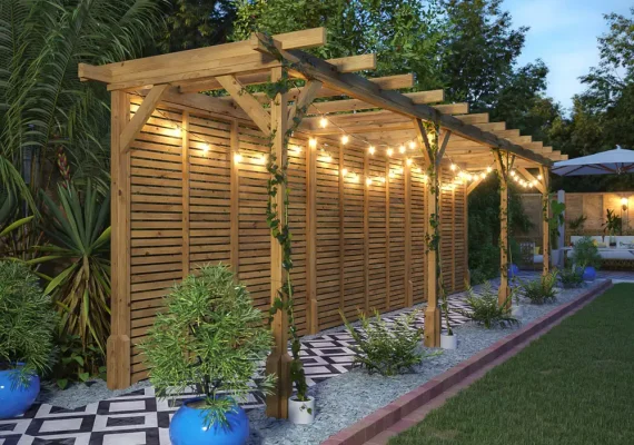 Pressure Treated Utopia Walkway Infinity Slatted Wooden Pergola With Two Extension W4.1m x D2.5m