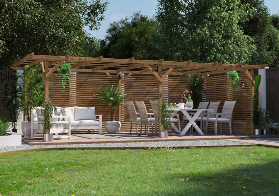 Utopia Slatted Wall Wooden Pergola