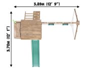 balconyfort climbing frame with two swings top down with dimensions