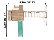balconyfort climbing frame with monkey bars and two swings top down with dimensions
