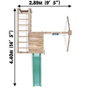 Challenge fort wooden climbing frame top down single swing measurements
