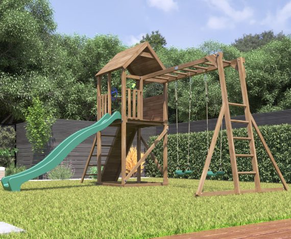 FrontierMax Customer image of wooden climbing frame outdoors