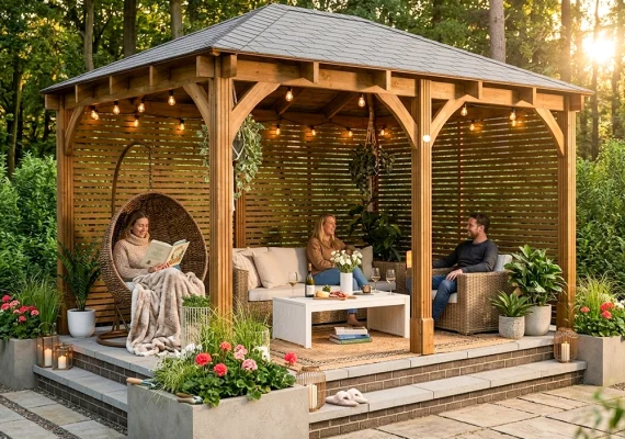 Pressure Treated Leviathan Slatted Wall Gazebo