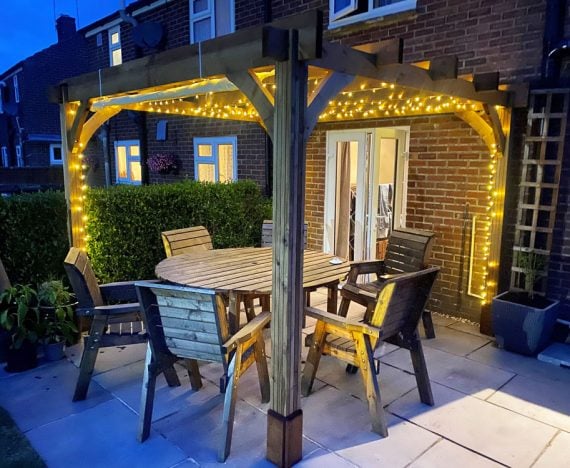 Leviathan Wooden Pergola Night Side View