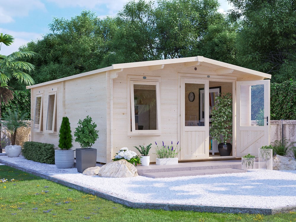 Rhine Large Log Cabin With Extension 4m x 6m White uPVC