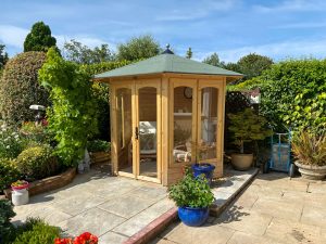 Modern Summerhouse Customer IImage Wooden GArden Summer House for sale Dunster House Vantage - Wood stain