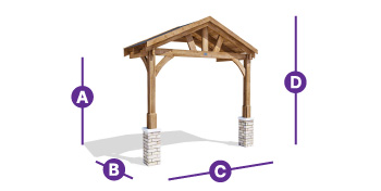Thunderdam Wooden Porch Canopy 2 Posts, Half Height measurement outline