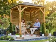 slatted wooden gazebo