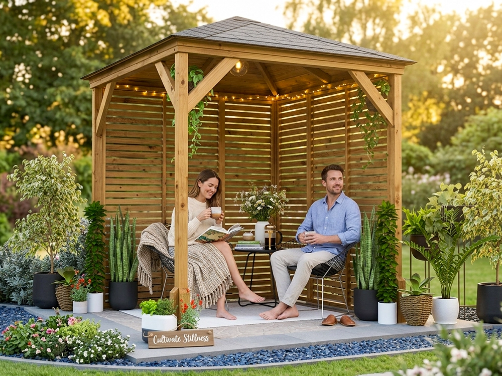 slatted wooden gazebo