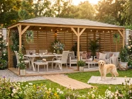 wooden Gazebo with slatted panels