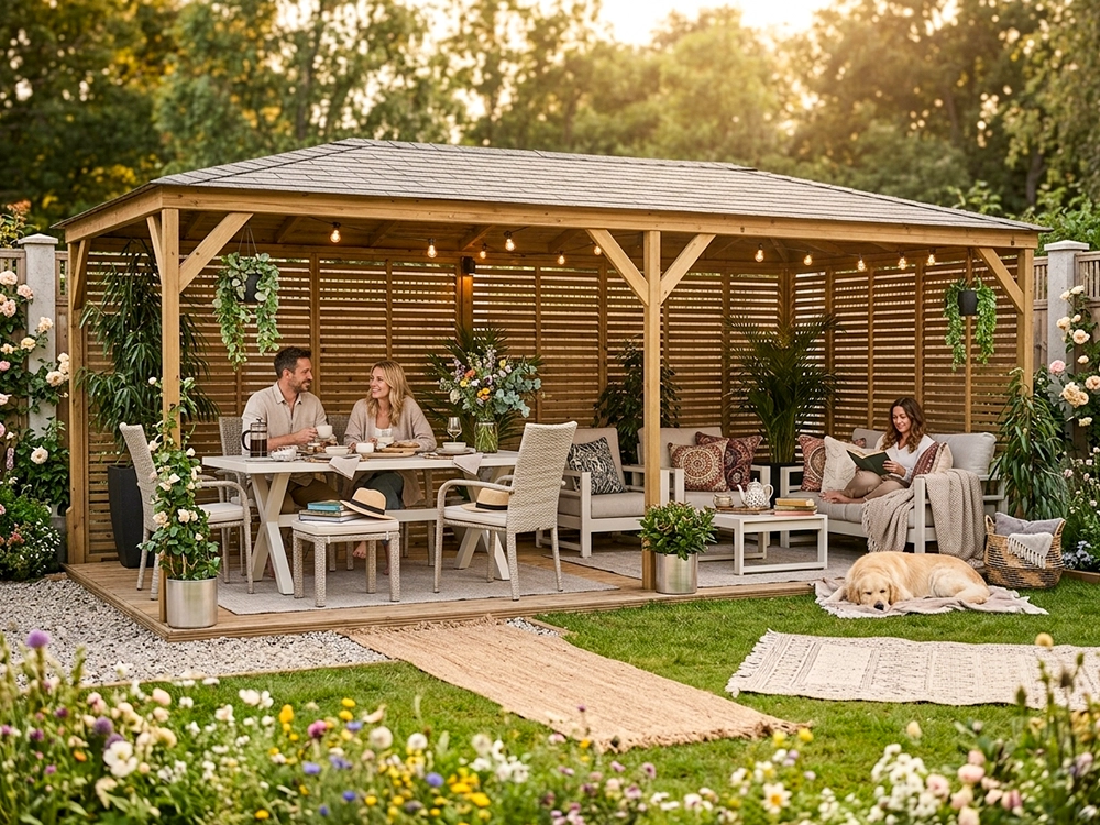 wooden Gazebo with slatted panels