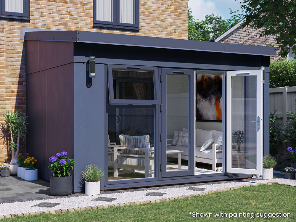 Addroom Modular Extension 4m x 3m, Front Door and Solid Wall Sides