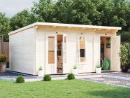 Log cabin with side shed attached multiroom garden building