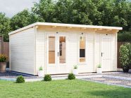 Log cabin with side shed attached multiroom garden building