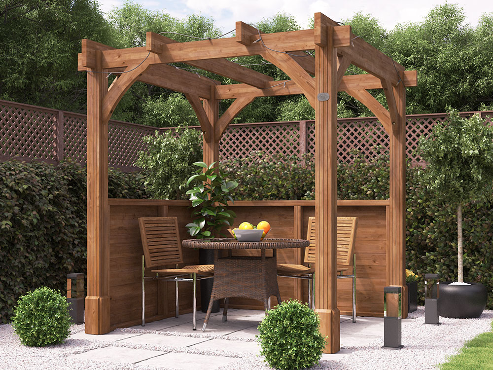 Wooden Pergola With Half Panels Wooden Dunster House Night scene