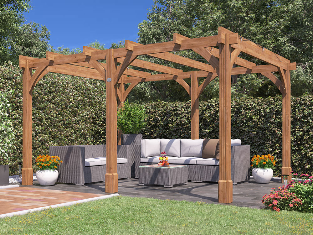 Wooden Pergola 4 x 3 Heavy Duty Structure Full Pressure Treated Dunster House Leviathan Night