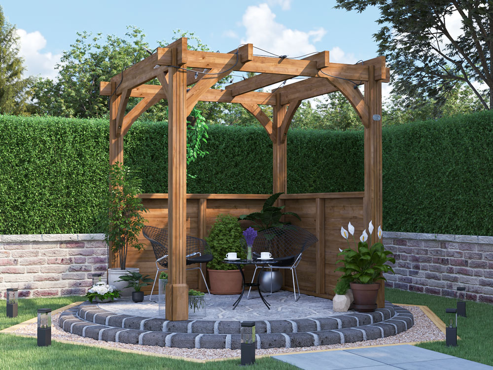 Wooden Pergola With Half Panels Wooden Dunster House Night scene