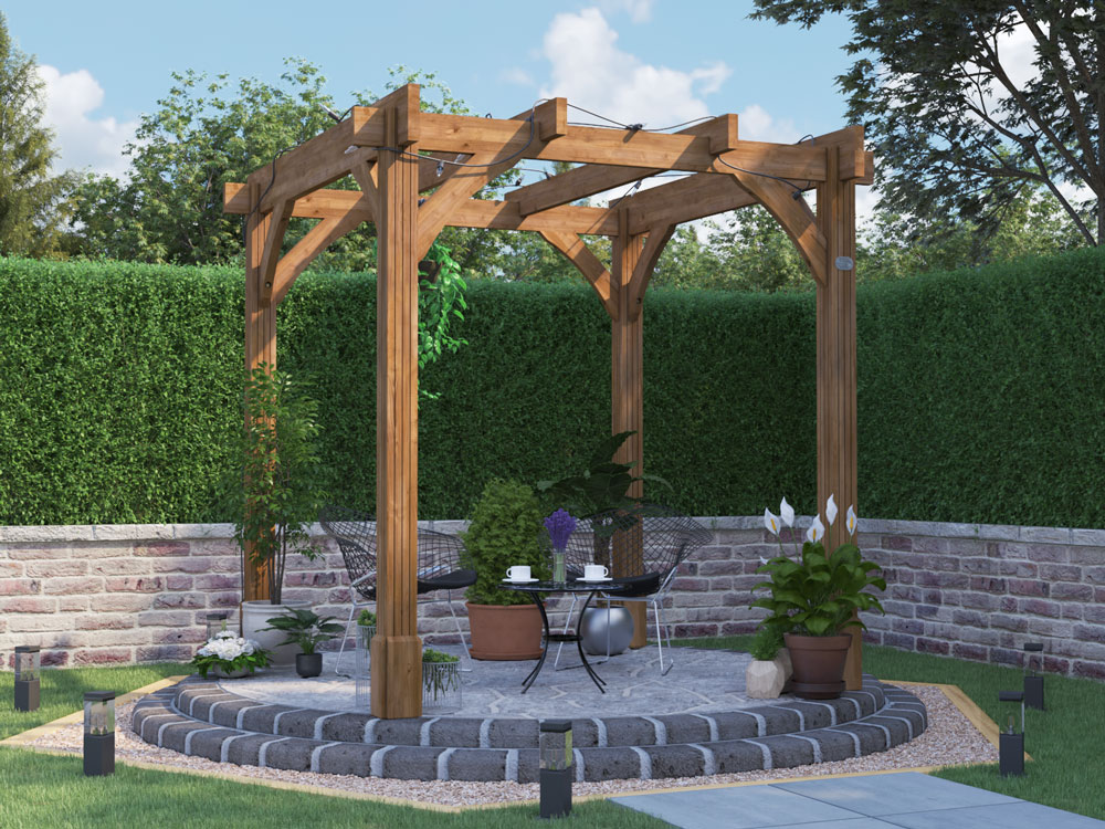 Open Wooden Pergola For Outdoors and Patio Furniture Dunster House Night