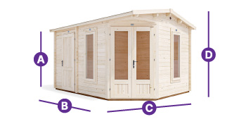 Corner log cabin with shed