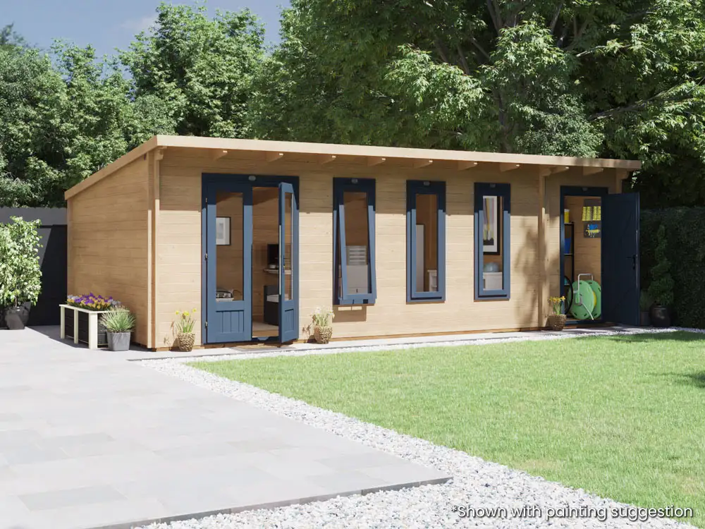 Large Multiroom Log cabin With Door open