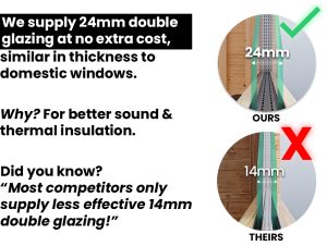 Log Cabin 4mm single double glazed toughened glass 28mm 34mm 45mm walls at no extra cost not cheap styrene