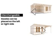 Log Cabin interchangeable gazebo can be placed left or right side