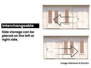 Log Cabin interchangeable side storage can be placed on left right side