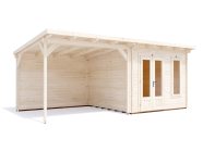 Assassin Log Cabin 6m x 3m with Gazebo on the Left