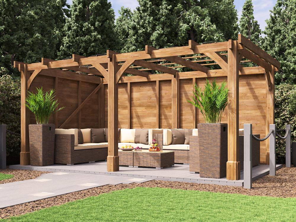 What are the Features of a Dunster House Thatched Gazebo - Wooden Garden Pergola with Walls