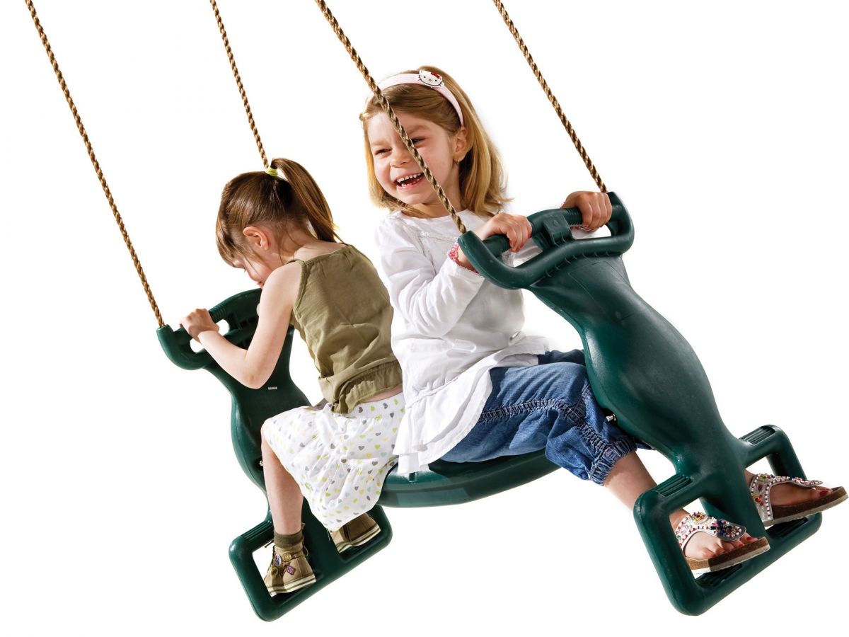 Children playing on a duo seat