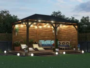 Leviathan Wooden Gazebo With Slatted Panels 5m x 3m Night Time