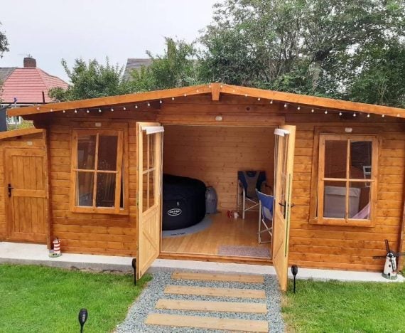 6.5m x 3m Severn Log Cabin with Shed SideStore Customer Garden