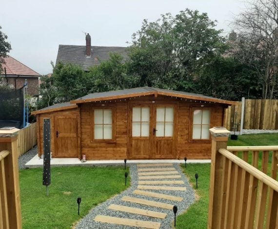 6.5m x 3m Severn Log Cabin with Shed SideStore Customer Garden