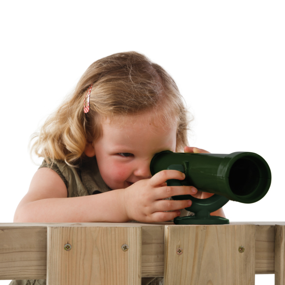 child looking through a telescope