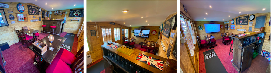 Inside Sam Bailey's Pub Shed Log Cabin 